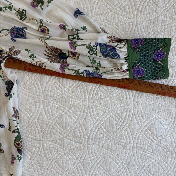 LOFT Cream and Green Patterned Blouse XL - Picture 4 of 6